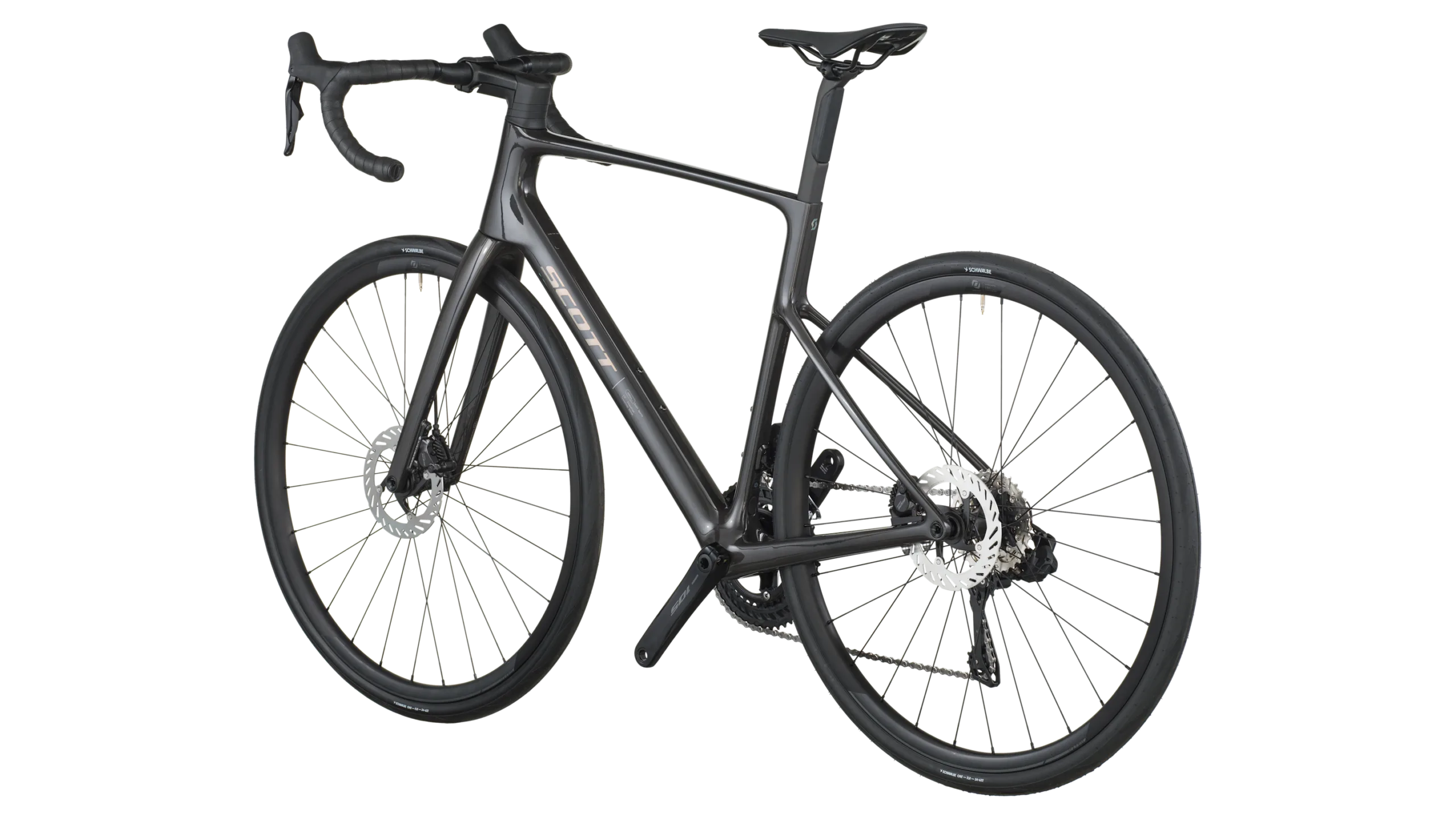 Scott Addict 40 Rennrad in mattem Grau, Carbonrahmen, Scheibenbremsen und Rennlenker, Seitenansicht