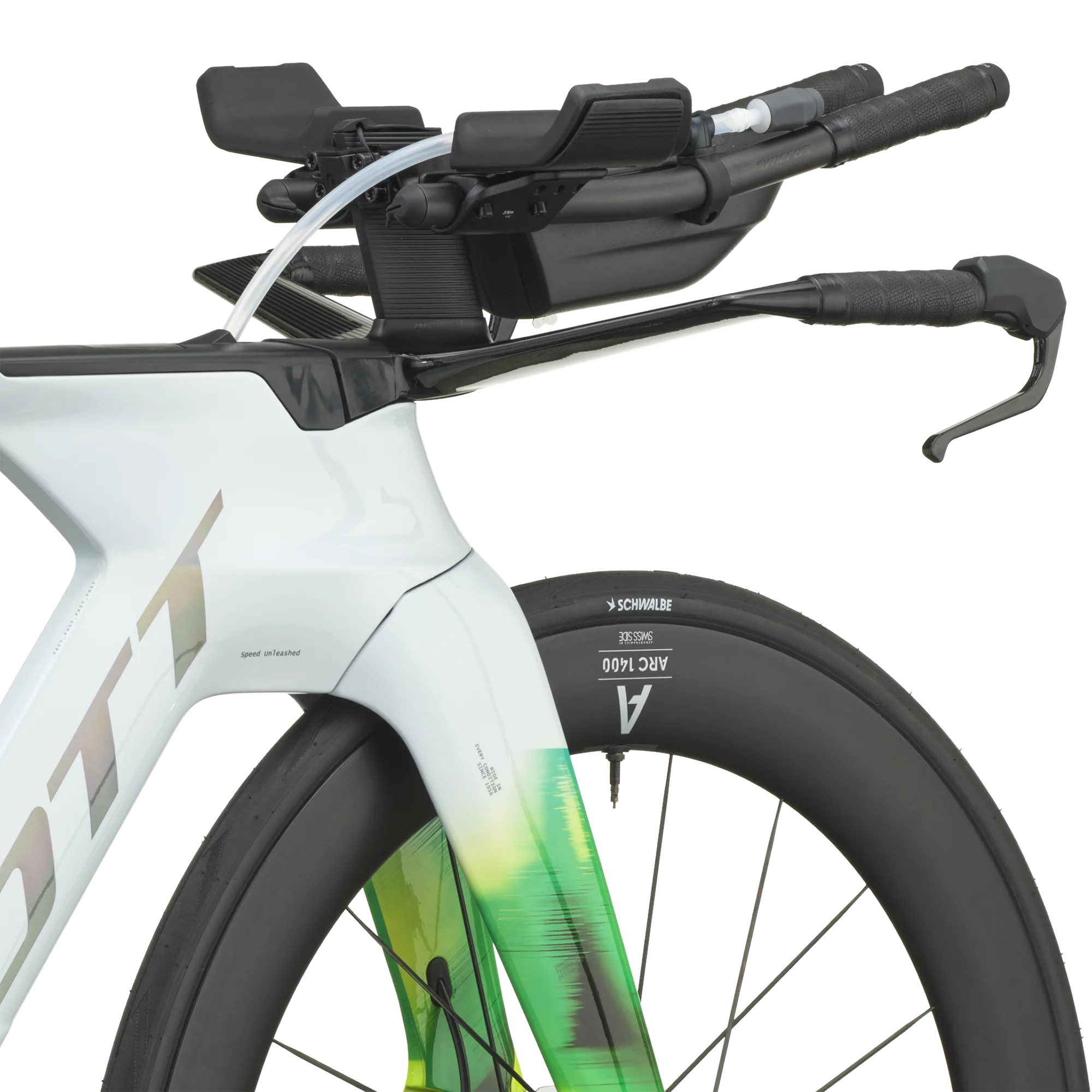 Scott Plasma RC Pro Aerolenker mit Auflage, Bremshebel und Scheibenlaufrad, Triathlon/Time Trial Rennrad