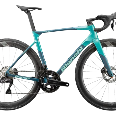 Bianchi Specialissima PRO Rennrad in celeste/blau, Carbonrahmen, Scheibenbremsen und Aero-Laufräder